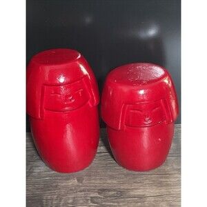 Japanese Terracotta Kokeshi Home Décor Figures Red Lacquer Finish Garden Patio